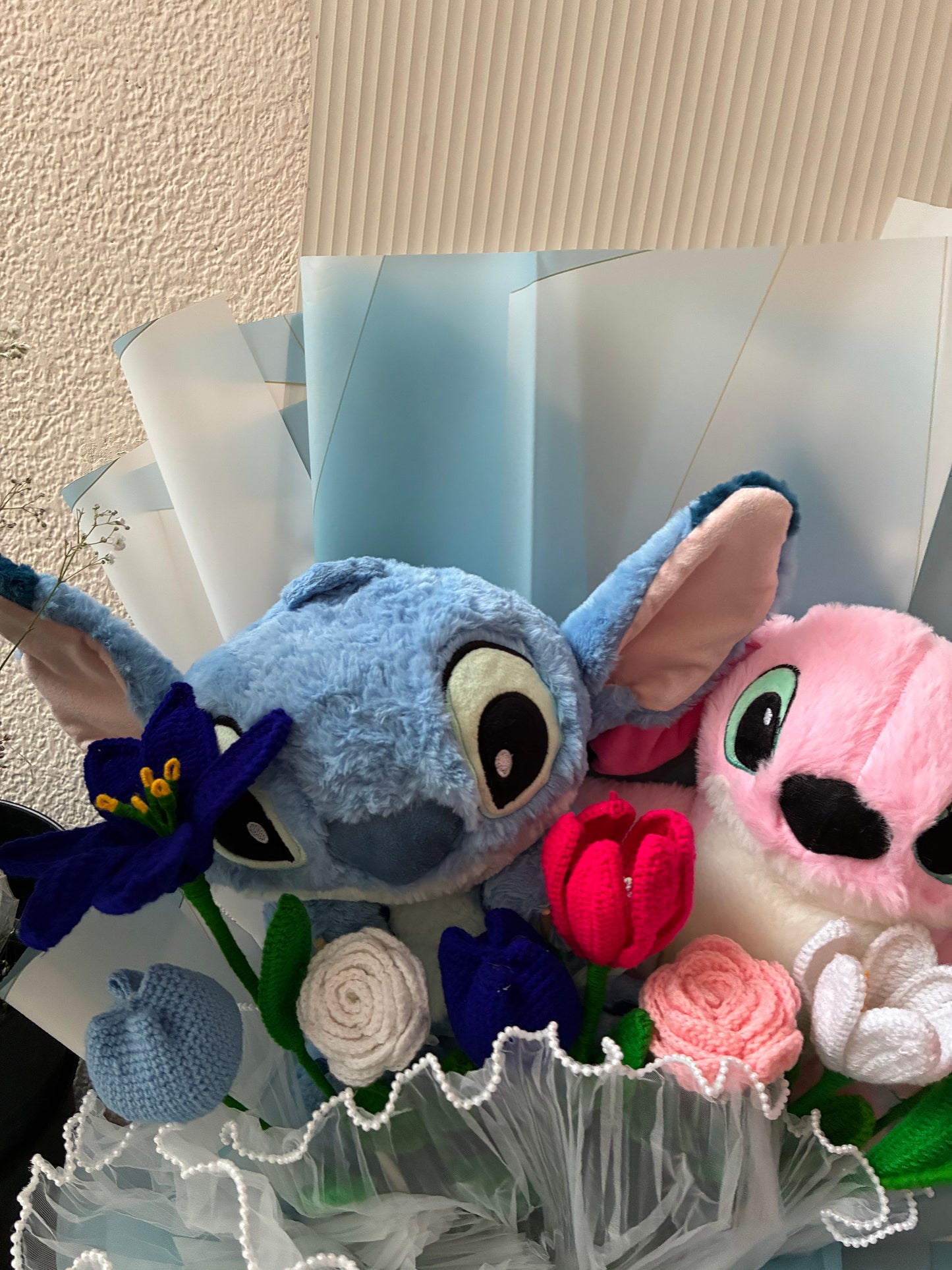 Pink & Blue Stitch Bouquet – Double the Cuteness