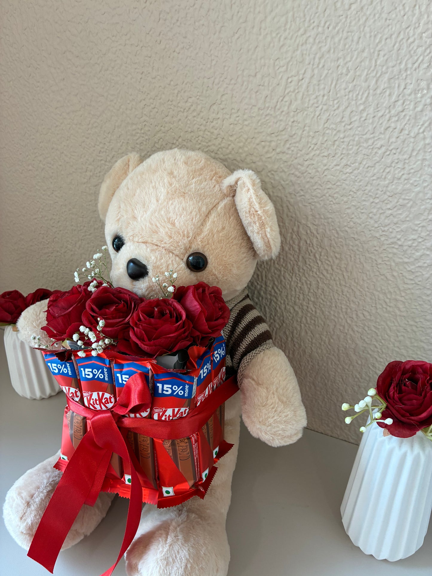 Teddy Hamper – Red Roses, KitKat Delights with Cuteness