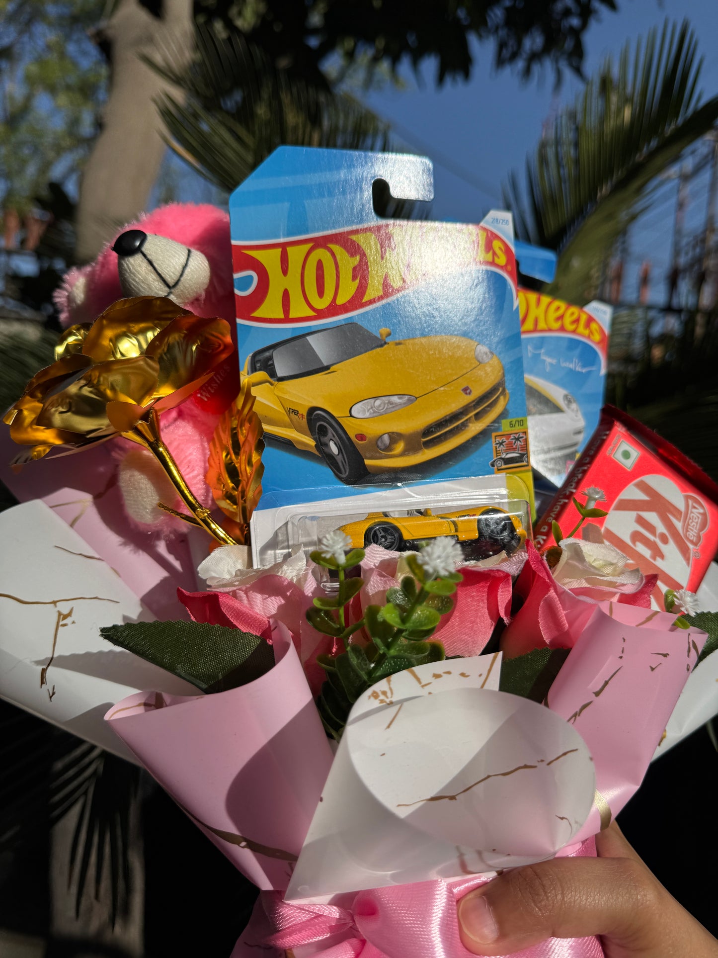 The Blush and Velocity Luxe Hot Wheels Bouquet- Teddy Kitkat Edition