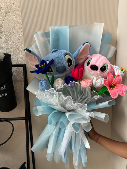 Pink & Blue Stitch Bouquet – Double the Cuteness