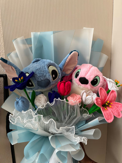 Pink & Blue Stitch Bouquet – Double the Cuteness