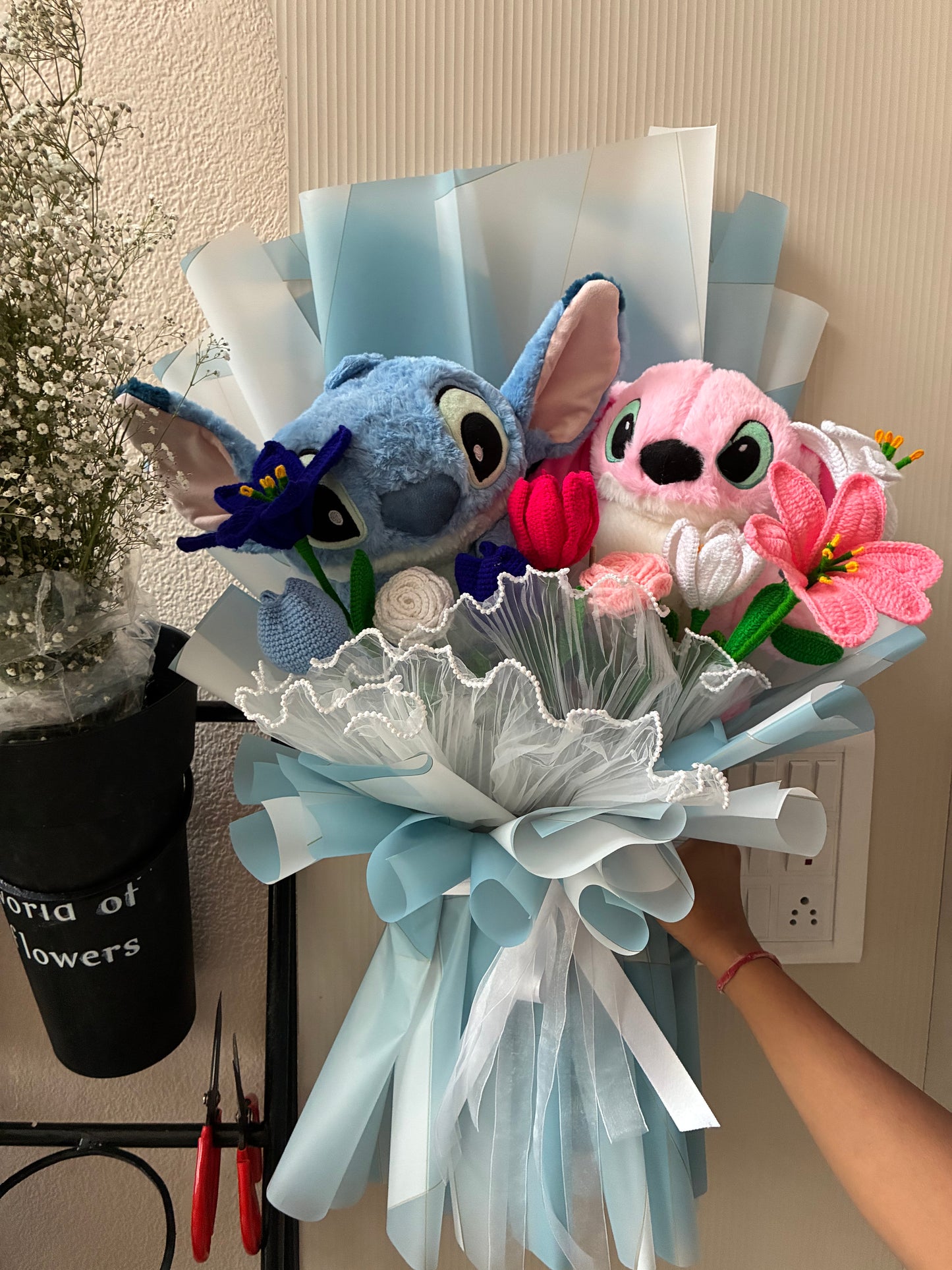 Pink & Blue Stitch Bouquet – Double the Cuteness