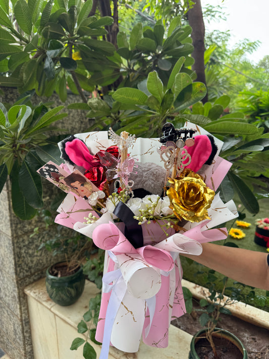 Big Teddy & Accessories Bouquet – Cute & Stylish Gift