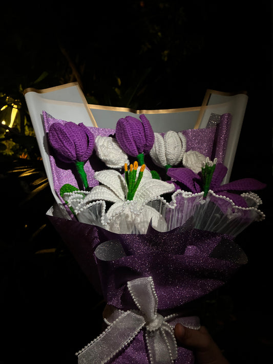 Lavender Crochet Tulip & Lily Bouquet – Dreamy Love Edition