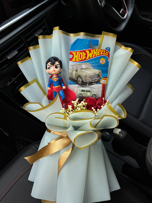 Superman & Austin Mini Cooper S Bouquet – Classic Meets Hero Energy