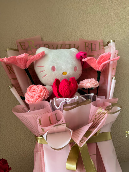 PinkPetal Kitty Bouquet – Crochet Blooms, Cozy Hugs & Heartfelt Love