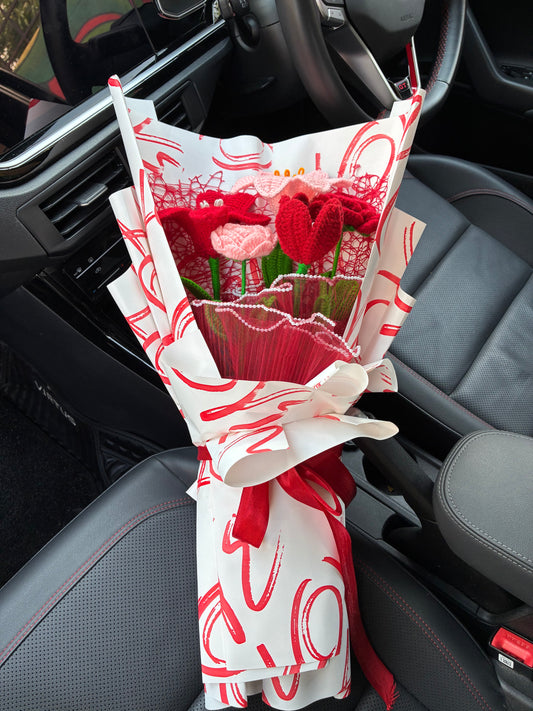 Red And Pink  Crochet Bouquet – Secret Blush Bunch