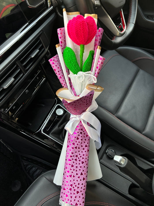 Pink Crochet Tulip Bouquet – Blush Kiss