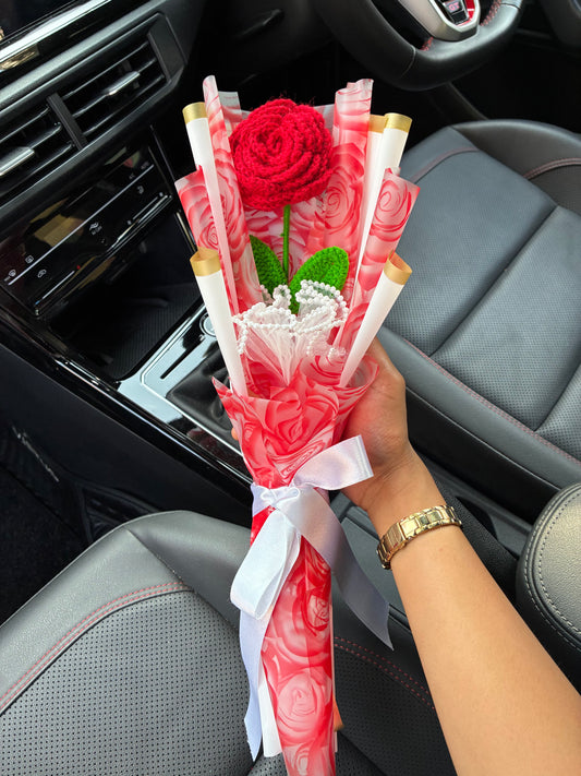 Red Crochet Rose Bouquet – Scarlet Crush