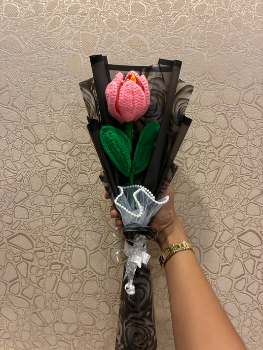 Pink Crochet Tulip Bouquet – Love Story