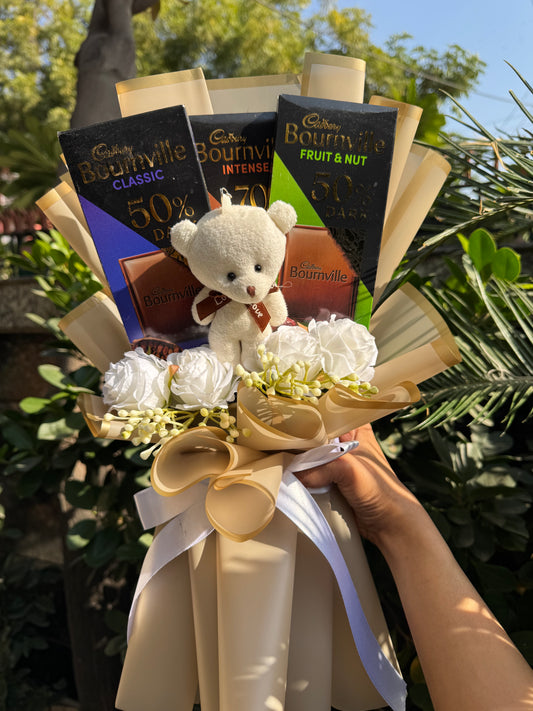 Bournville Chocolate & Teddy Bouquet – Dreamy treat for Dark-Chocolate Hearts