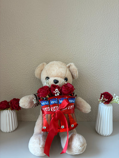 Teddy Hamper – Red Roses, KitKat Delights with Cuteness