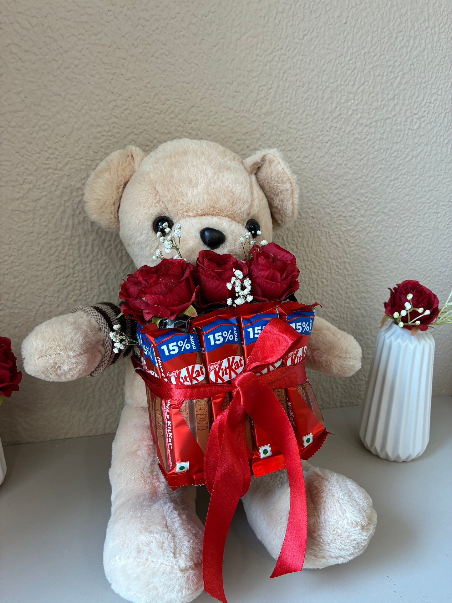 Teddy Hamper – Red Roses, KitKat Delights with Cuteness