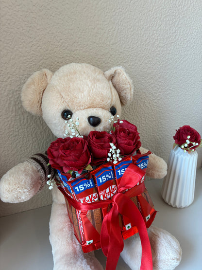 Teddy Hamper – Red Roses, KitKat Delights with Cuteness