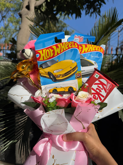 The Blush and Velocity Luxe Hot Wheels Bouquet- Teddy Kitkat Edition