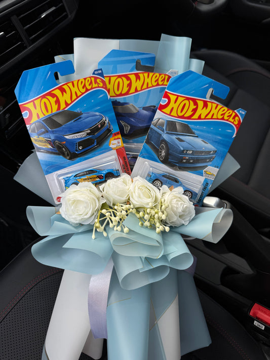 Blue Legend Hot Wheels Bouquet – Three Icons Wrapped In Calm Elegance
