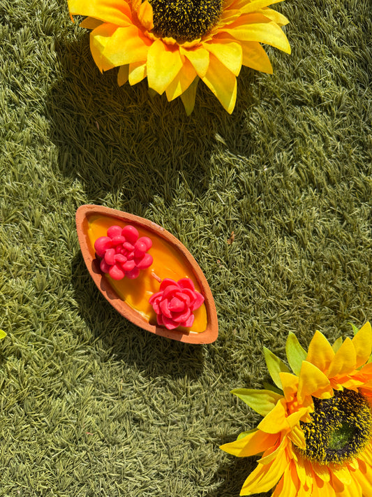 Rustic Boat Candle with Flowers