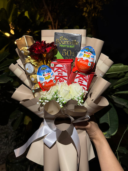 Decadent Choco Bloom Bouquet  – Ferrero Rocher, KitKat & Kinder Joy