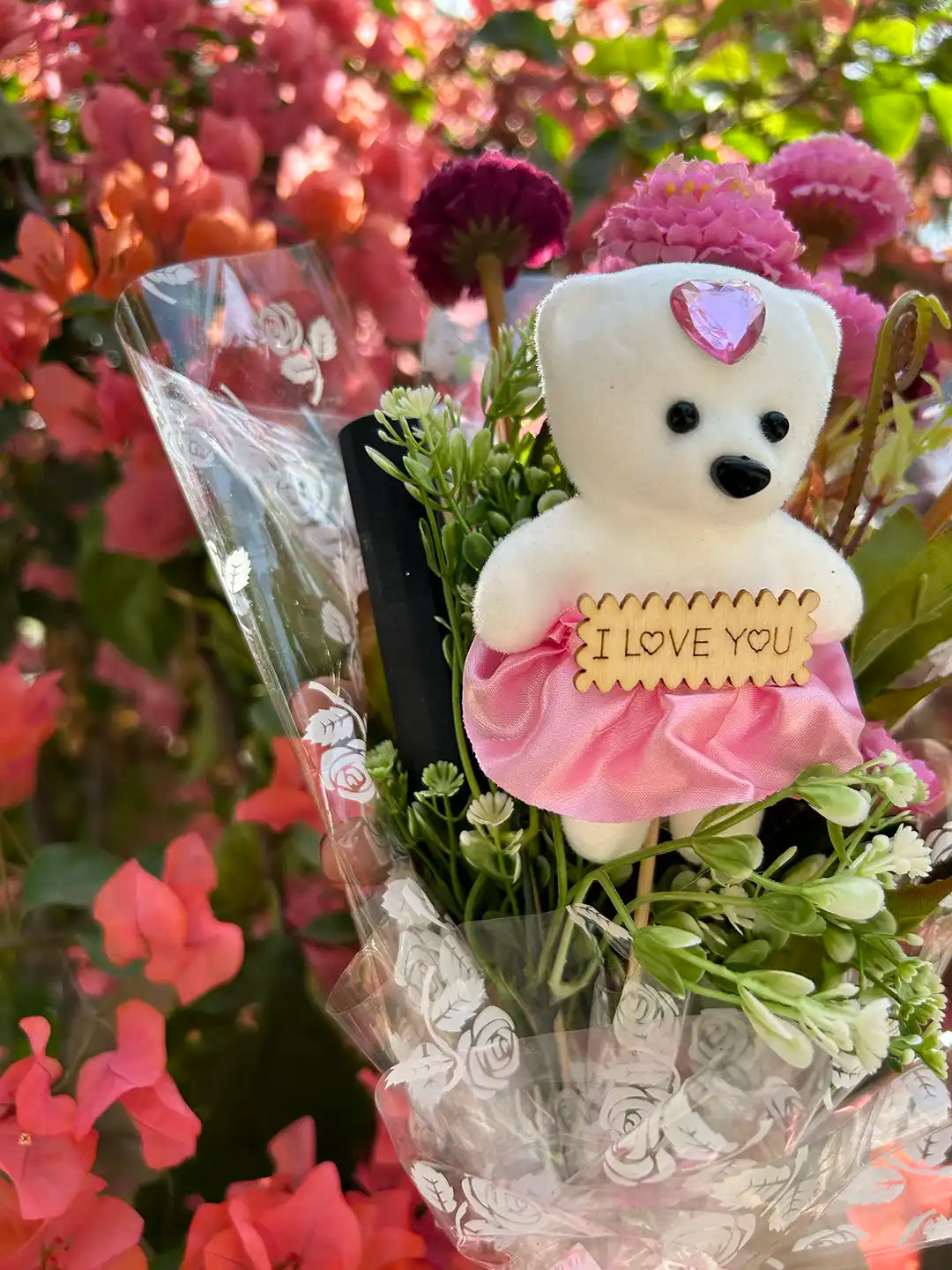 Pink Flower Teddy Lipstick Bouquet
