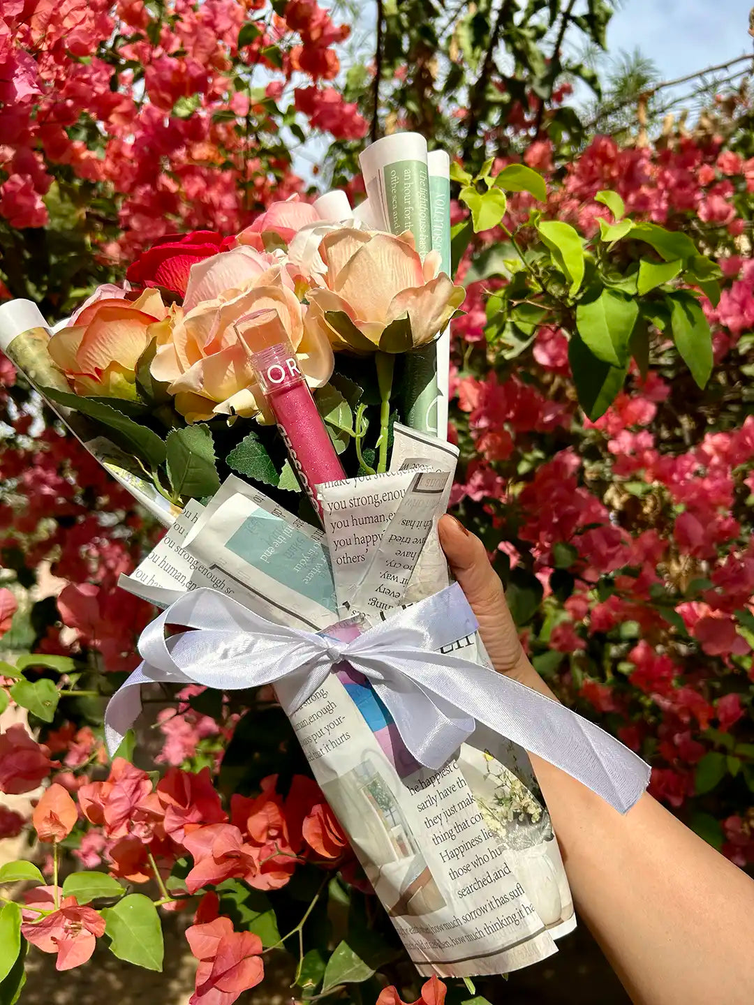 Newspaper Multi Color Rose Flower Bouquet