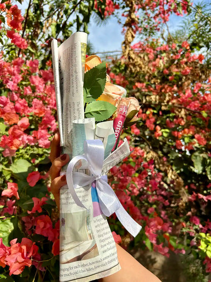 Newspaper Multi Color Rose Flower Bouquet