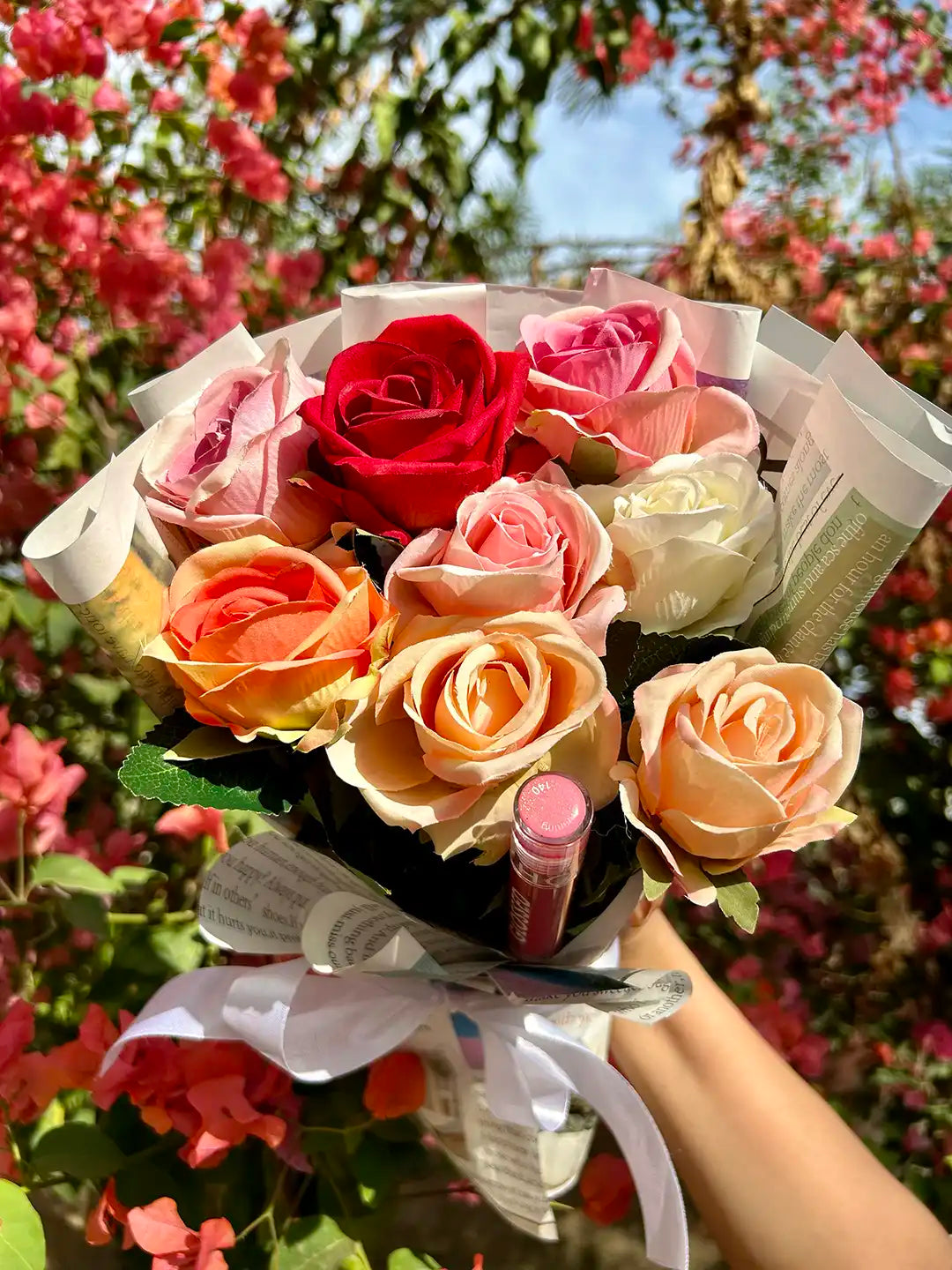 Newspaper Multi Color Rose Flower Bouquet