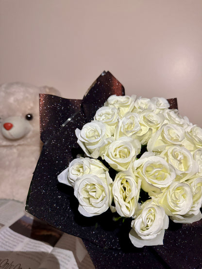White Rose Glitter Bouquet