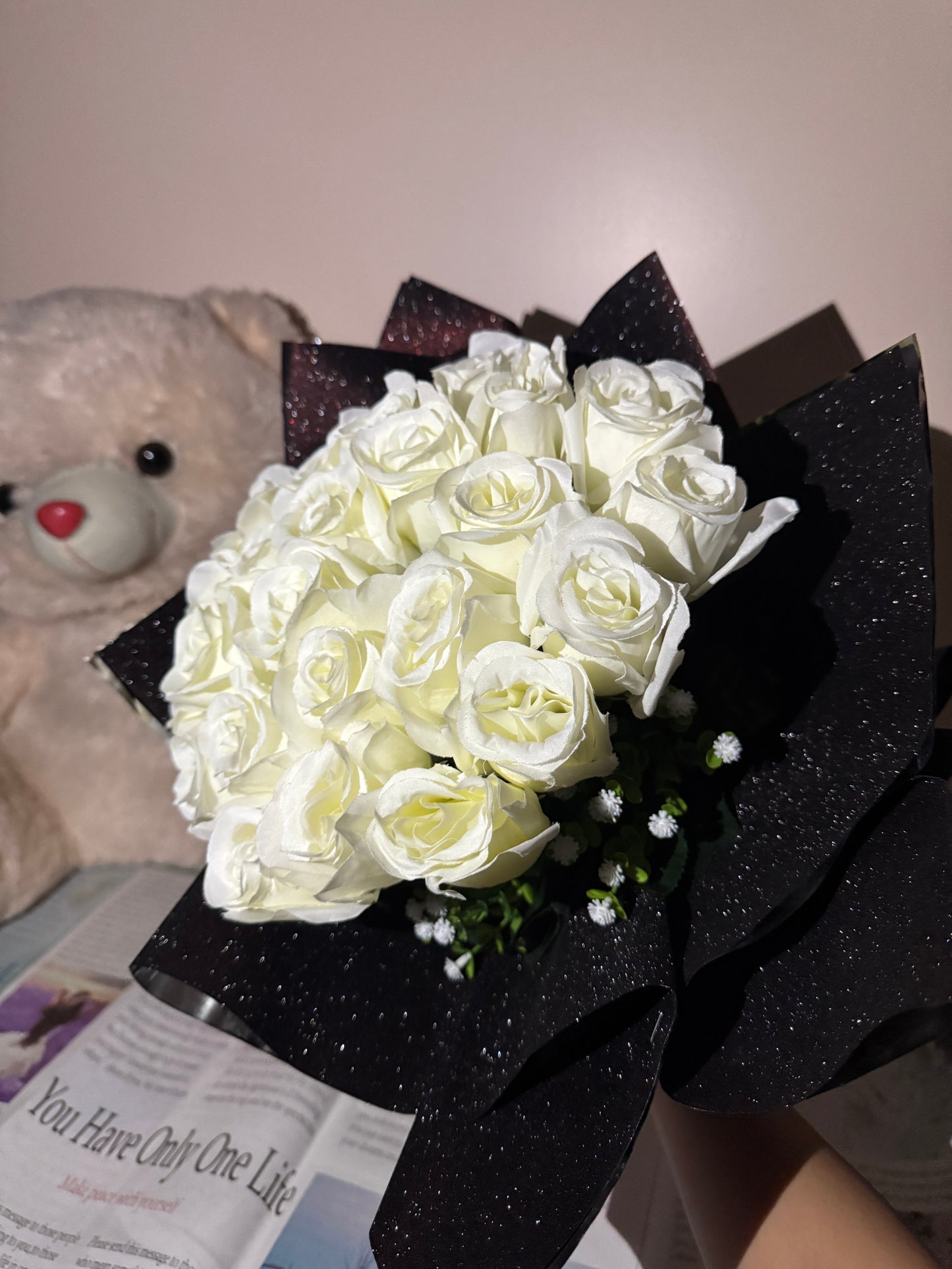 White Rose Glitter Bouquet