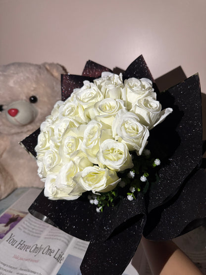 White Rose Glitter Bouquet
