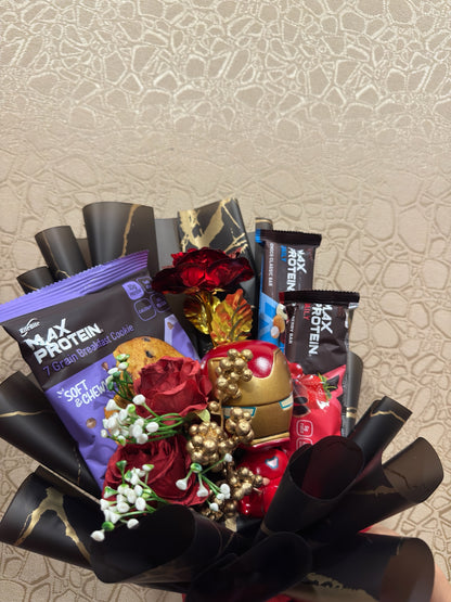 The Protein Bouquet - Iron Man with Protein Bar For Gym Essentials