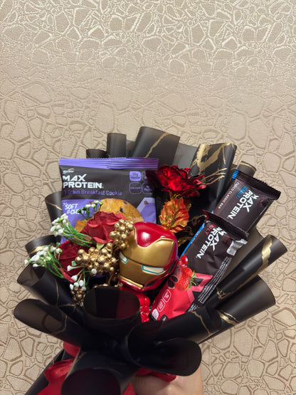 The Protein Bouquet - Iron Man with Protein Bar For Gym Essentials