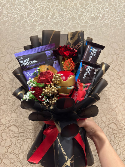 The Protein Bouquet - Iron Man with Protein Bar For Gym Essentials