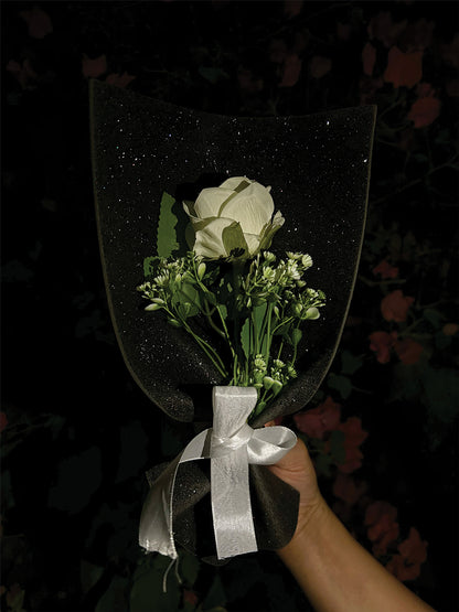 Single White Rose Glitter Bouquet