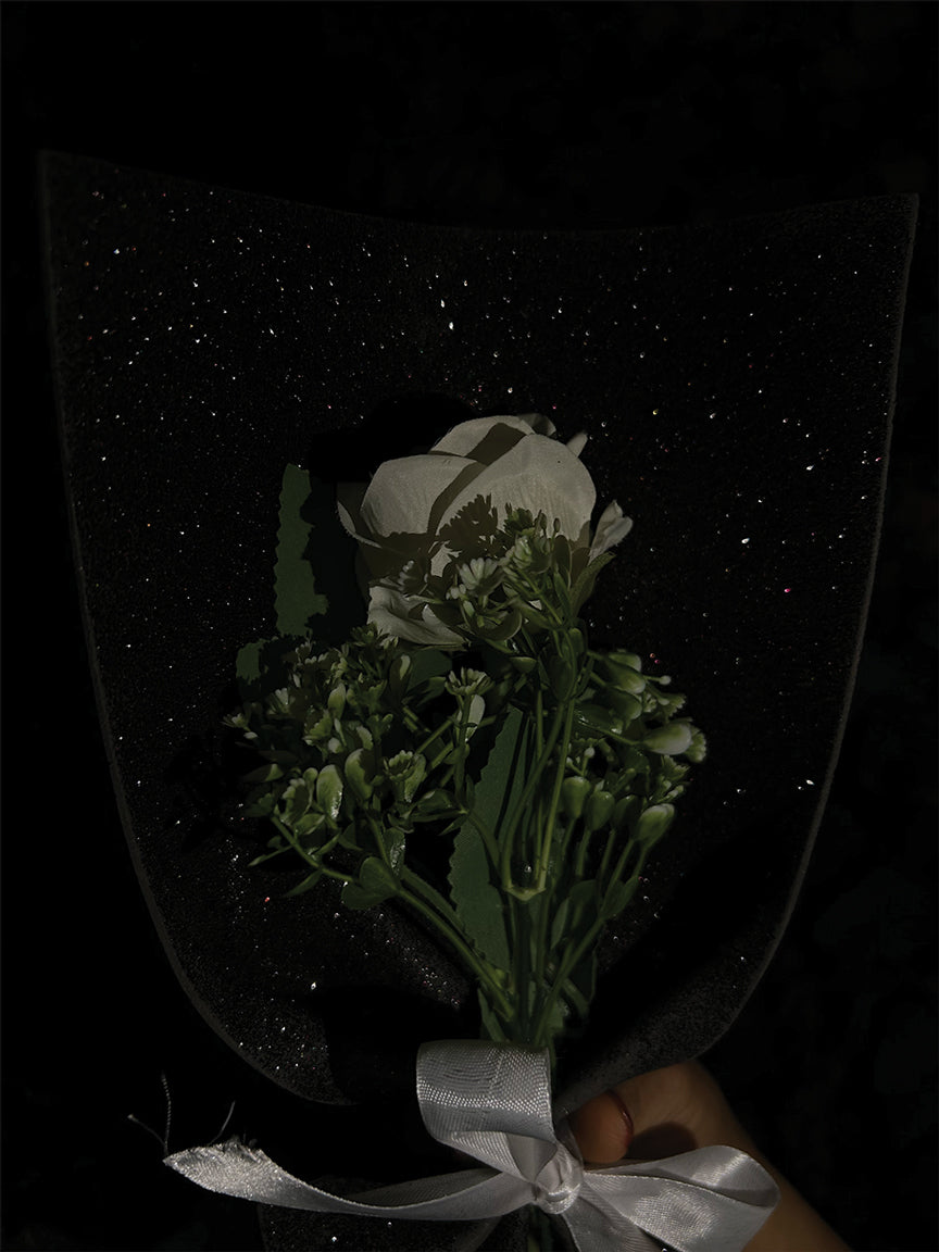 Single White Rose Glitter Bouquet